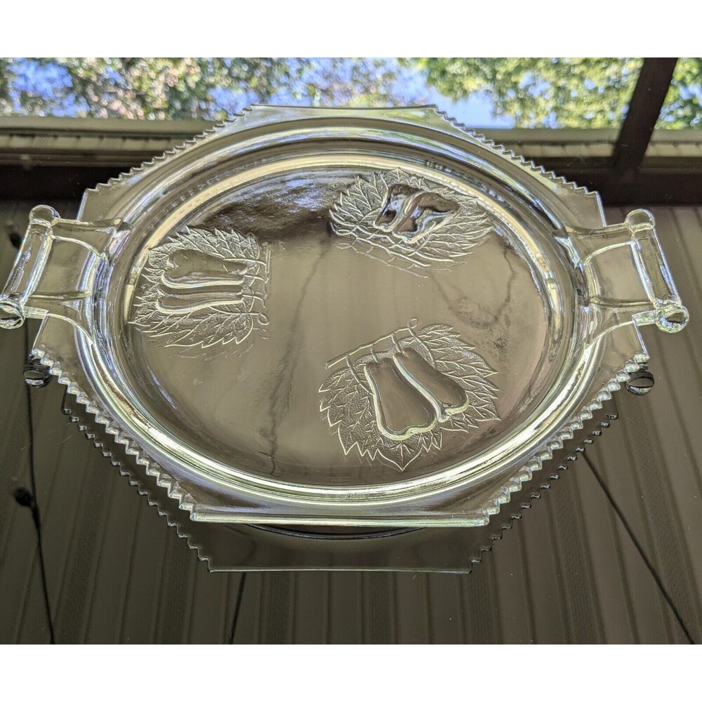 Vtg Jeanette Baltimore Pear Glass Serving Cake Platter Dish Tray Handles Cottage